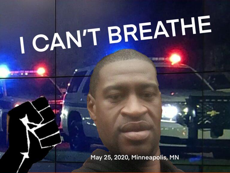 George Floyd with the writing "I can't breathe" with a black fist on the side in our virtual art exhibition of 2021.